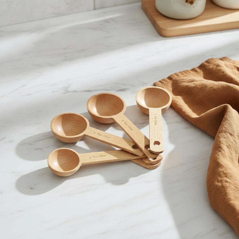 Kitchen Gadgets Gifts - 나무 계량 스푼 7.5-45ML 휴대용 너도밤나무