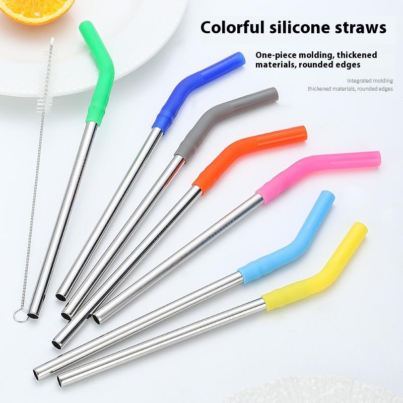 Kitchen Gadgets And Equipment - 1세트 긴 스테인리스 빨대 실리콘 빨대