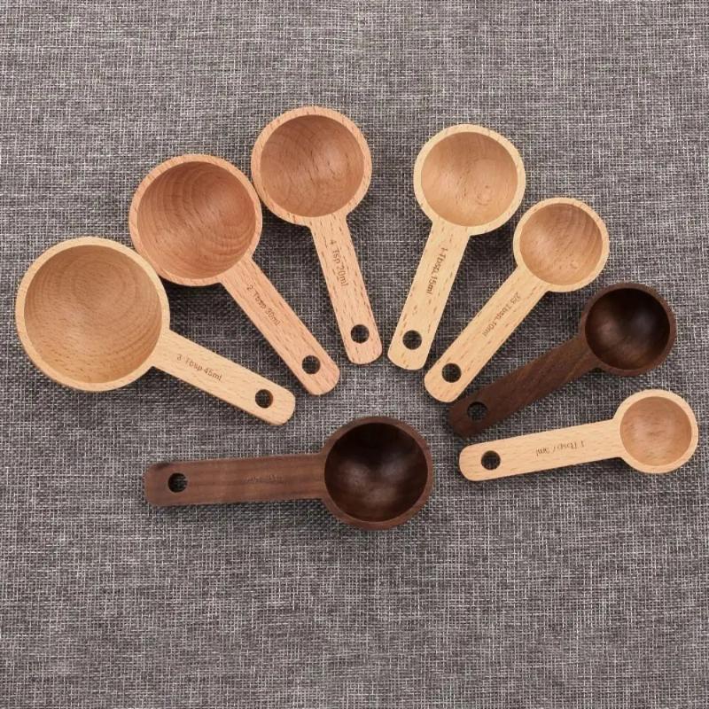 나무 계량 스푼 7.5-45ML 휴대용 너도밤나무 호두 - Kitchen Gadgets Gifts 리뷰 및 가격