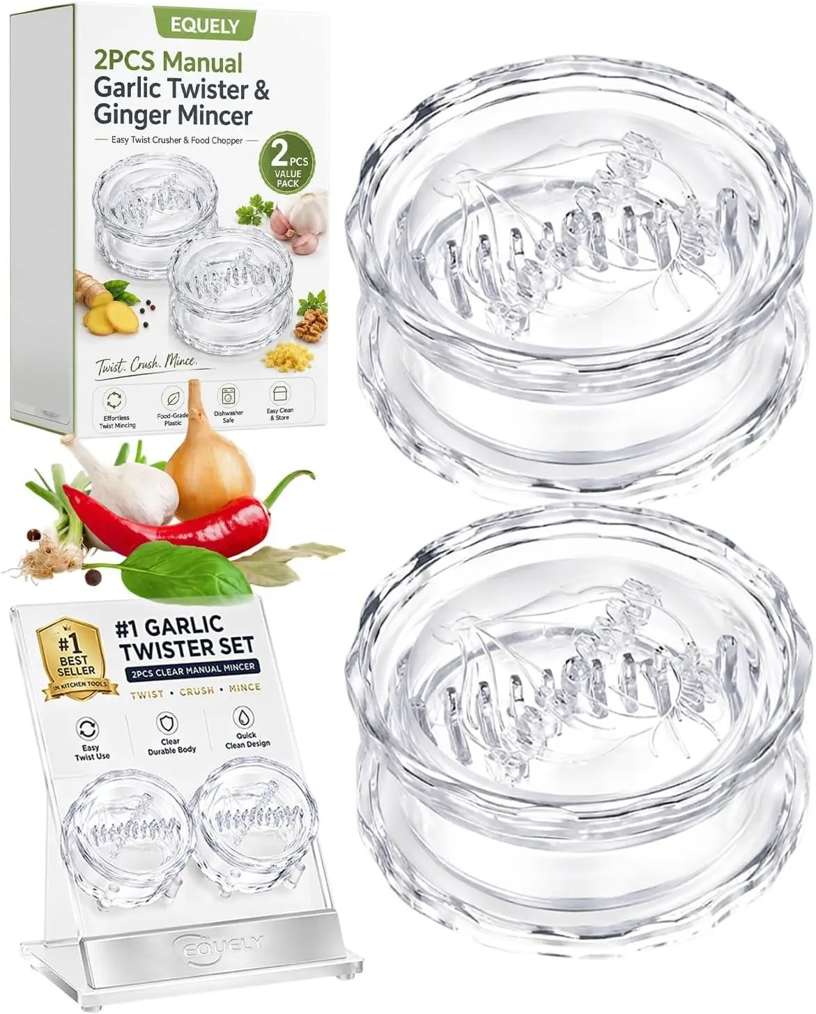 2개입 투명 수동 마늘 다지기 및 생강 분쇄기, 크러셔 - Manual Garlic Press 리뷰 및 가격
